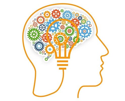 Head with cogs and lightbulb